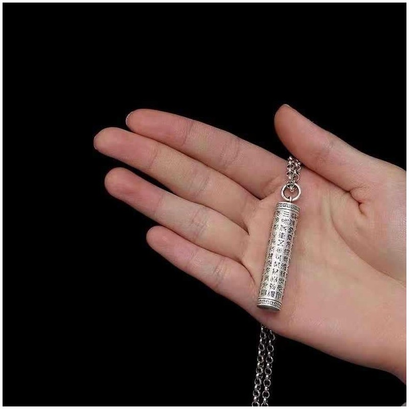 Rockyu Amulet Necklace, Men's, Long Necklace, Sutra Pendant, Openable Capsule,