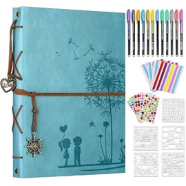 ZEEYUAN Leather Photo Album 60 Pages for DIY Rivets Scrapbook Photo Book for Gluing Black Pages Perfect as Family Album Travel Album Wedding Guest Book for Mum Dad and Friends