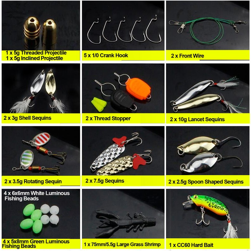 106pc Multifunctional Fishing Tackle Kit Metal Spoon Fishing Mixed Hard
