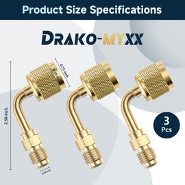 3Pcs A2L R-32 R-454B Adapter, 1/4" LH Female to 1/4" RH A2L Adapter, 90°
