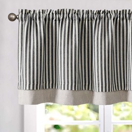 jinchan Linen Stripe Curtain Double Layer Valance for Windows 18 Inch Light Filtering for Kitchen Living Room Bathroom Rustic Farmhouse Window Treatment Rod Pocket Design 1 Panel Black on Linen