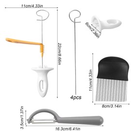 PUERFOCA 8 Pcs Potato Spiral Cutter Set, Stainless Steel Potato Slicer, Reusable Spiral Slicer Set with Peeler and Wave Potato Slicer for Parties, Barbecues and Camping