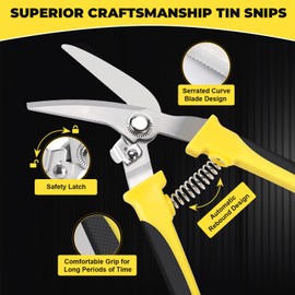 XUDYVCO Tin Snips for Cutting Metal Sheet, Upgrade Heavy Duty Aviation Tin Snips with Sharp Stainless Steel Blade, Professional 8IN Straight Cut Metal Snips for Sheet Metal, Aluminum, Cardboard, Cable