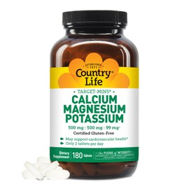 Country Life Target Mins - Calcium Magnesium Potassium Bone & Heart Health Supplement, 1000mg Calcium, 500mg Magnesium, Supports Calcium Utilization, 180 Tablets – Certified Gluten Free & Vegan