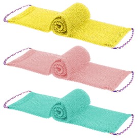 3PCS African Long Body Bathing Exfoliation Net with Handle, Nylon Bathing Exfoliating Scrubber for Shower, Washcloth Towel for Women Men (Blue, Pink, Yellow)