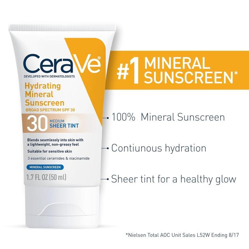 CeraVe Sheer Tint Hydrating Mineral Sunscreen SPF 30:_Dark- 2 pack