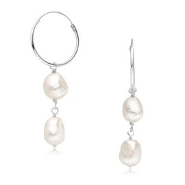 MATERIA by Matthias Wagner SO-457 Women's Hoop Earrings 925 Silver Pearl Boho, Pearl