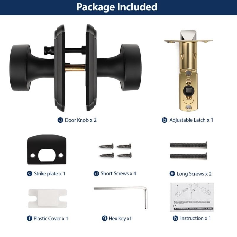 Orger Black Door Knobs Interior, Zinc-Alloy Matte Black Door Knob