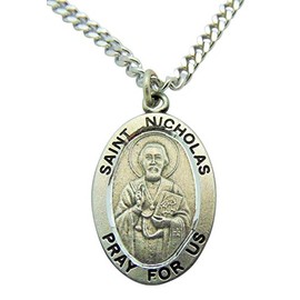 St Nicholas Solid Pewter Patron Saint Medal One Inch with Stainless Steel Chain