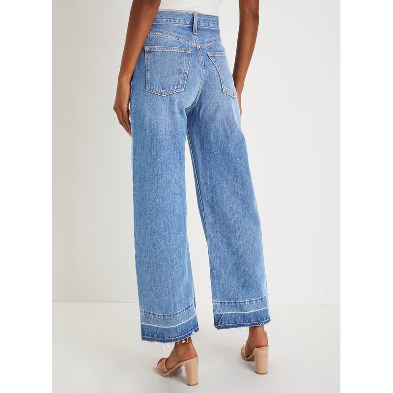 Astylish Womens High Waisted Raw Hem Wide Leg Jeans Stretchy