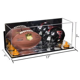 Better Display Cases Acrylic Mini - Miniature (not Full Size) Football and Helmet Display Case with Mirror Case, Orange Risers, Wall Mount and Mirror Base (B46/A019)