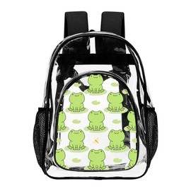 ZCJB-WSRY Frog Clear Backpack Heavy Duty for Girls Kids Boys Women Men - Large Cute PVC Frogs Theme Printing Transparent Backpacks for Schools Stadium Concerts Work - Clear/Black