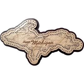 Upper Michigan Shaped Road Map Cribbage Board
