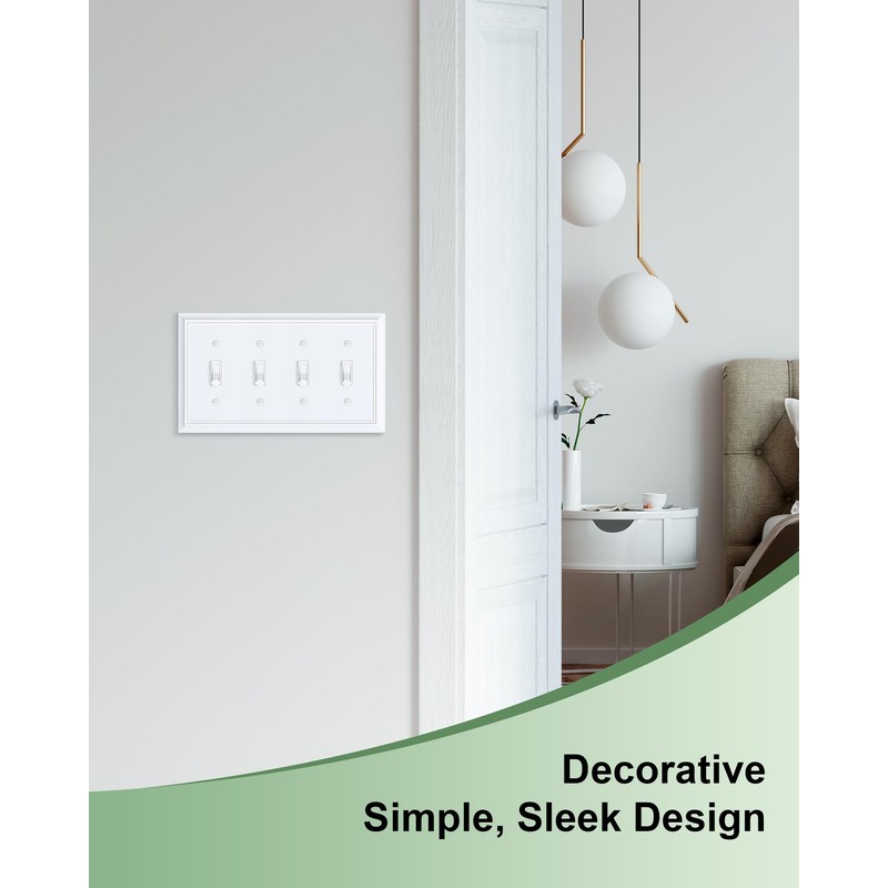 2-Pack Quad Toggle Light Switch Cover Plate, Pure White Decorative