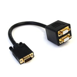 StarTech.com 1 ft. VGA to VGA Splitter Cable - M/F Dual Monitor Video Cable Splitter (VGASPL1VV) Black