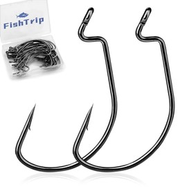 FishTrip EWG Hooks for Bass Fishing-50pcs Offset Worm Hook Texas Rig Hooks for Freshwater Saltwater Size 5/0