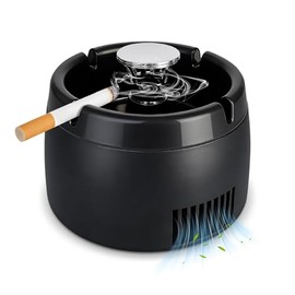 Smokeless Ashtray 2 in 1 Air Purifier Ashtray Smoke Removing Ash Tray Portable Smokeless Ashtrays USB Rechargeable Electric Ashtrays Indoor for Car Home and Office (Black1)