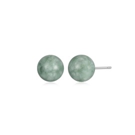 ETERNAL JADE Rhodium-Plated Silver and 10mm Genuine Jade Stud Earrings with Butterfly Backs, Jade Earrings Sterling Silver, Jadeite Light Green Jade Earrings for Women