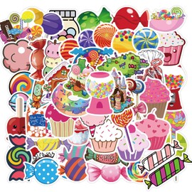 Pack of 50 Colourful Candy Stickers for Water Bottle, Laptop, Phone, Luggage, Skateboard Stickers for Adults, Teens, Girls, Children