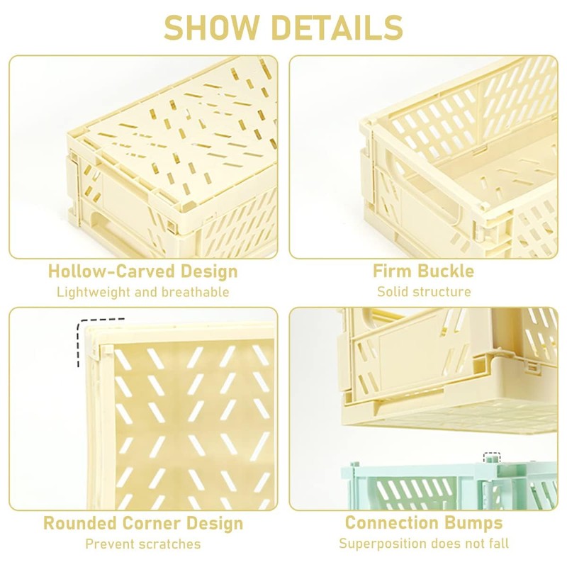 Ruucy 6 Pcs Collapsible Storage Crates, Folding Plastic Crate 25x16x10cm,