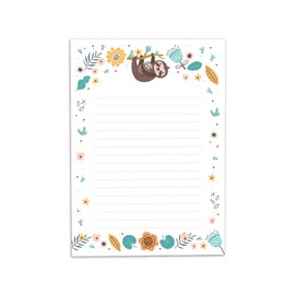 Letter Pad with Envelope for Children Animals Sloth Writing Paper Set (Pad A5 with 25 Sheets + 15 Envelopes)