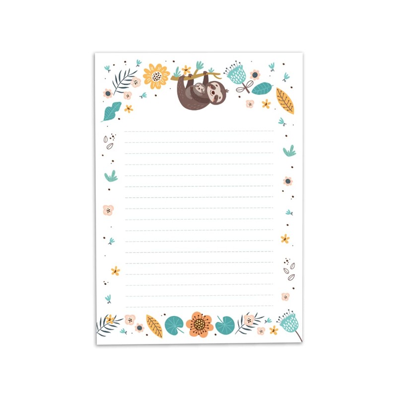 Letter Pad with Envelope for Children Animals Sloth Writing Paper