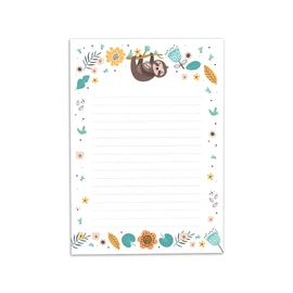 Letter Pad with Envelope for Children Animals Sloth Writing Paper Set (Pad A5 with 25 Sheets + 15 Envelopes)
