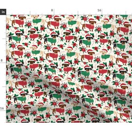 Spoonflower Fabric - Christmas Cute Dachshunds Best Dogs Xmas Holiday Dachshund Dog Printed on Petal Signature Cotton Fabric by The Yard - Sewing Quilting Apparel Crafts Decor