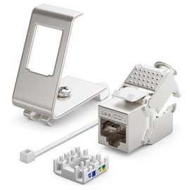 deleyCON 8x CAT6a Keystone Jack Module with 8x 1-Port DIN Rail Adapter as Set Metal STP Shielding RJ45 Socket 10 Gbps Network Snap-in Mounting for 35 mm DIN Rails