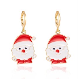 IMINI Cute Santa Claus Christmas Dangle Hoop Earrings for Women Girls Enamel Cartoon Drop Small Huggie Hoops Earring 14K Gold Plated Cartilage Wrap Cuffs Trendy Xmas Festive Holiday Jewelry Gifts