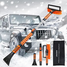JAMIEWIN Ice Scraper and Snow Brush for Car Windshield, Extendable Car Snow Scraper and Brush with Squeegee & Ergonomic Foam Grip Snow Remover for Car Trucks SUVs