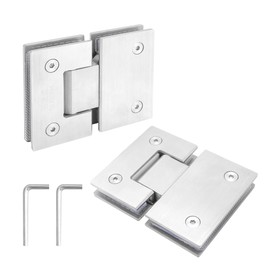 2 Pack 180 Degree Frameless Glass Shower Door Hinges, 304 Stainless Steel Shower Door Hinges to Glass, Brushed Nickel Frameless Shower Doors Hinges