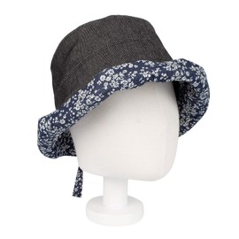 WITHMOONS Cotton Denim Bucket Hat Women Floral Foldable Lady Cap SLB1255 (Black)