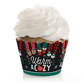 Big Dot of Happiness Christmas Pajamas - Holiday Plaid PJ Party Decorations - Party Cupcake Wrappers - Set of 12