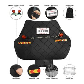 iCOVER Bike Cover for Transport 3 Bike, 600D Heavy Duty Waterproof Bike Covers for Bikes on Car Rear, Outdoor Storage Bicycle Cover for Transport On Rack, with Magnetic Towing Light & Cargo Net