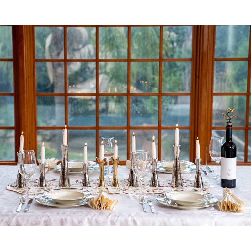Yair Emanuel Modern Hammered Pillar Candle Holders | Shabbat Candlestick