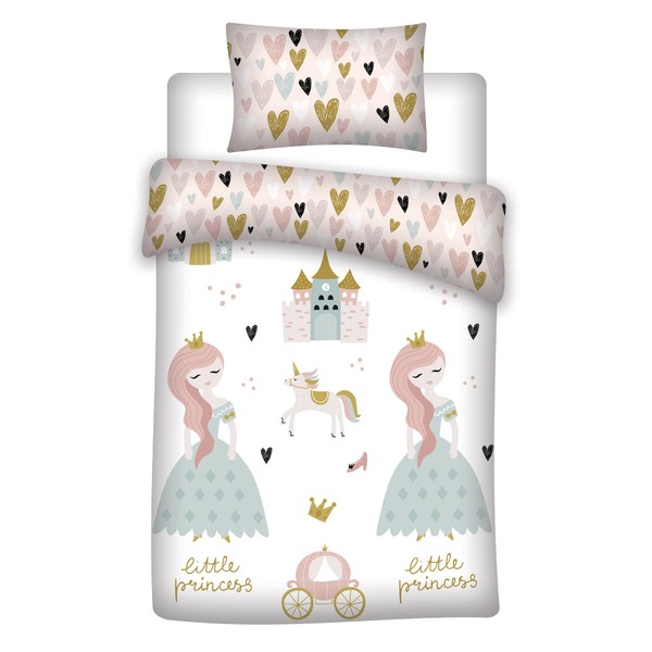 Toddler Princess Reversible Duvet Cover 100 x 135 cm Pillowcase 40 x 60 cm Cotton Princess Castle Unicorn