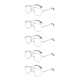 EYE ZOOM 5 Pairs readers Metal Frame Aviator Style Reading Glasses with Spring Hinge for Men and Women (Gold, Strength: +2.75)
