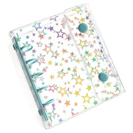 Transparent PVC Binder, Clear 5-Hole 6-Ring, Glitter Star Refillable Notebook Shell Protector, Lightweight, Durable, Multipurpose (M5 Light Blue with PP Refill 10 Sheets)