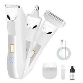 Suttik Bikini Trimmer for Women, 3 in 1 Electric Shaver for Women, Waterproof Pubic Body and Nose Hair Trimmer, Rechargeable Electric Razor for Underarm Leg Arm Body Nose