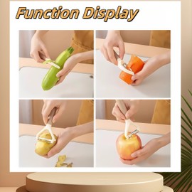 RQzaufania 2Pcs Kartoffelschäler, Y- und I-förmiges, Drehbares Gemüseschäler-Set aus Edelstahl, Rutschfester Griff, Scharfe Gerade Klinge mit Schutzhülle und Reinigungsbürste (Khaki)