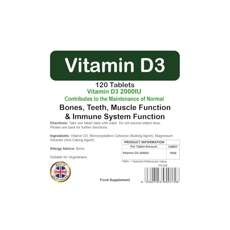 Vitamin D3 2000IU Premium Tablets |120 Pack | by ProAid
