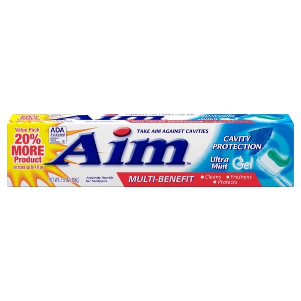 Aim Multi-Benefit Cavity Protection Gel Toothpaste, Ultra Mint 5.50 oz (Pack of 6)