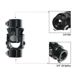 MDRIVEASY 3/4" -36 Spline x 3/4" DD Black Steering Shaft Universal Joint U Joint, Total Length 83mm (3-1/4")