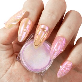 MelodySusie Unicorn Chrome Nail Powder,Ice Transparent Aurora,Mirror Effect,Color Changing Pearlescent,Multi-color Chrome Rainbow Pigment Super Shiny,Suitable for Home DIY Nail Salon