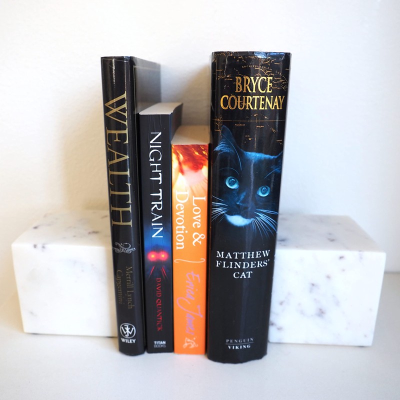 Marble Bookends Handcrafted Heavy Marble Cube Square Bookshelf Decor Set