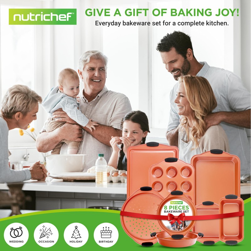 NutriChef 8 Piece Baking Pans Set - Nonstick Carbon Steel