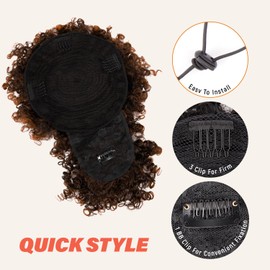 Builson Drawstring Black Women Afro Puff Kinky Curly Hair Ponytail Extension with Bangs Updo Natural Hair (2/33 Dark Brown/Dark Auburn)