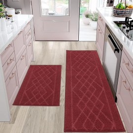 Beqhause Kitchen Rugs Sets of 2 Non Slip Washable Kitchen Mats for Floor Absorbent Sof...