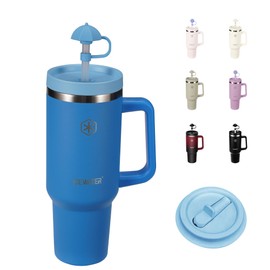 ICEWATER - 40 oz Tumbler with Handle & 2 Lids (Standard Straw and Flip Straw) | 100% Leak Proof | Cup Holder Friendly | Insulated Water Bottle for Coffee | Keep Cold for 36 Hours (Azure)